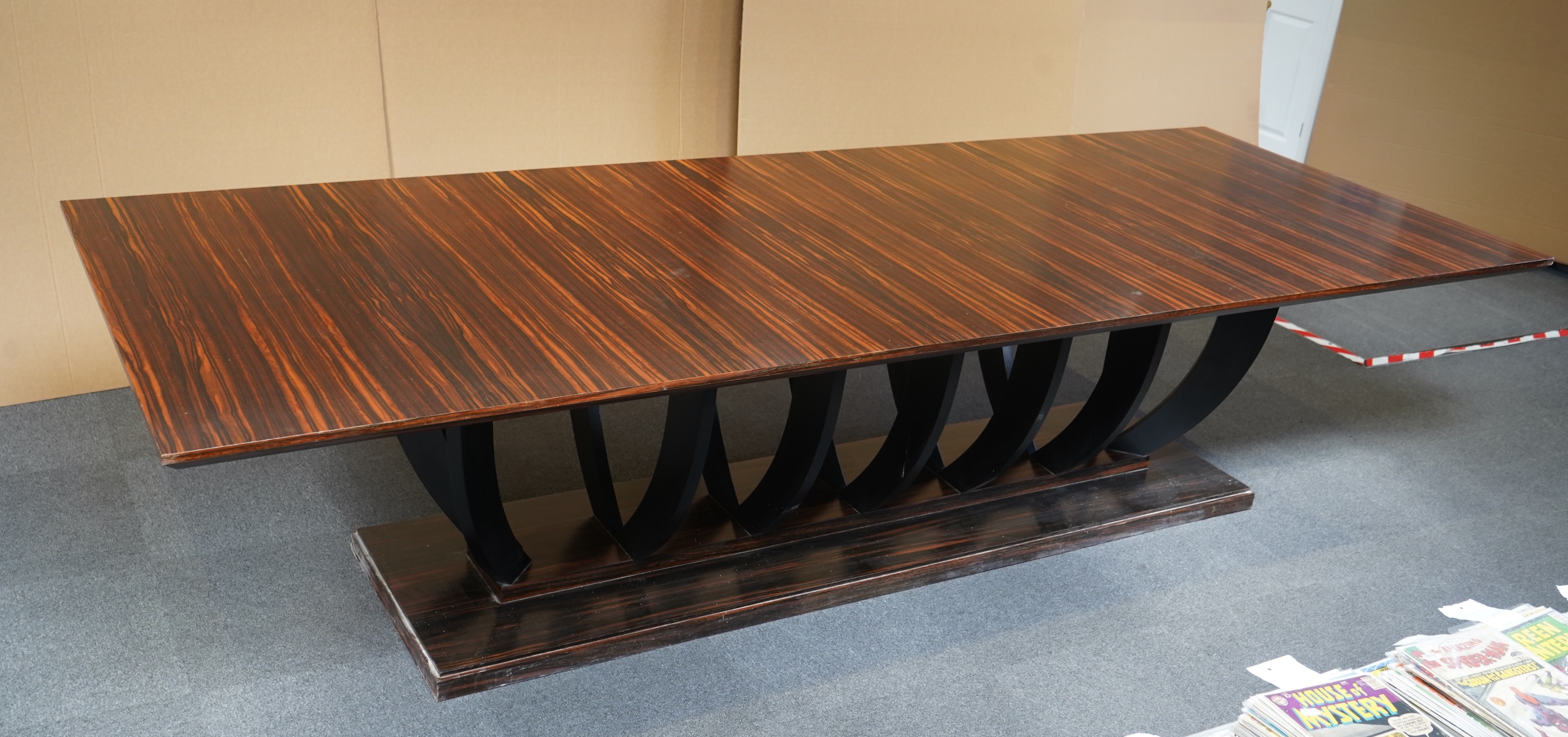 An Art Deco style macassar ebony boardroom/dining table